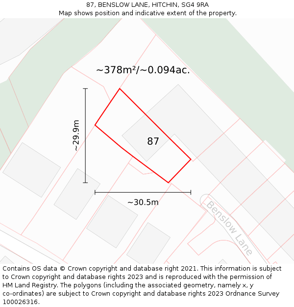 87, BENSLOW LANE, HITCHIN, SG4 9RA: Plot and title map