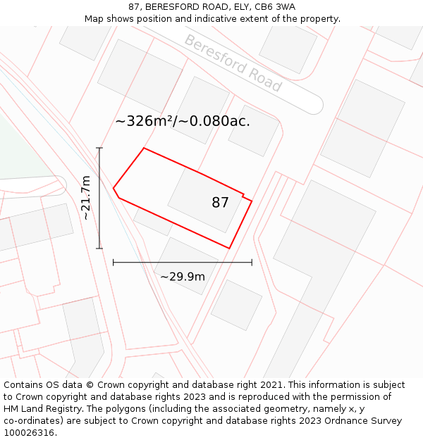 87, BERESFORD ROAD, ELY, CB6 3WA: Plot and title map