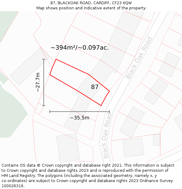 87, BLACKOAK ROAD, CARDIFF, CF23 6QW: Plot and title map
