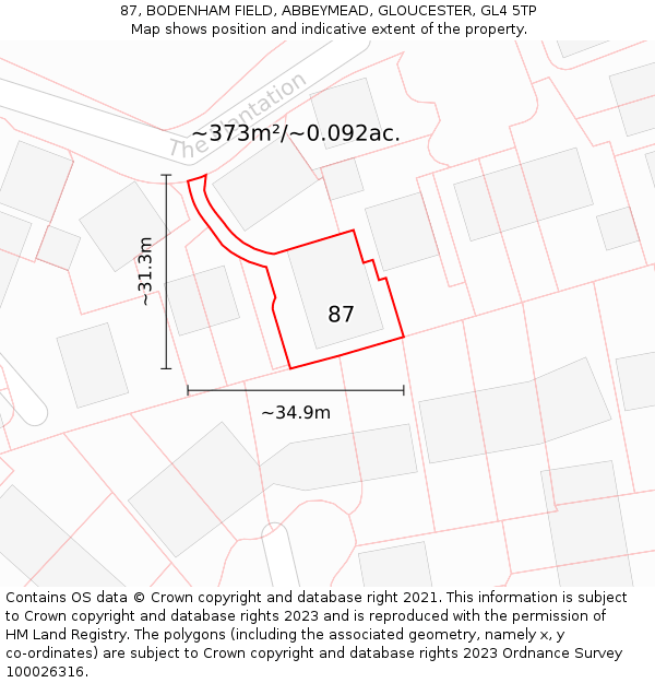 87, BODENHAM FIELD, ABBEYMEAD, GLOUCESTER, GL4 5TP: Plot and title map
