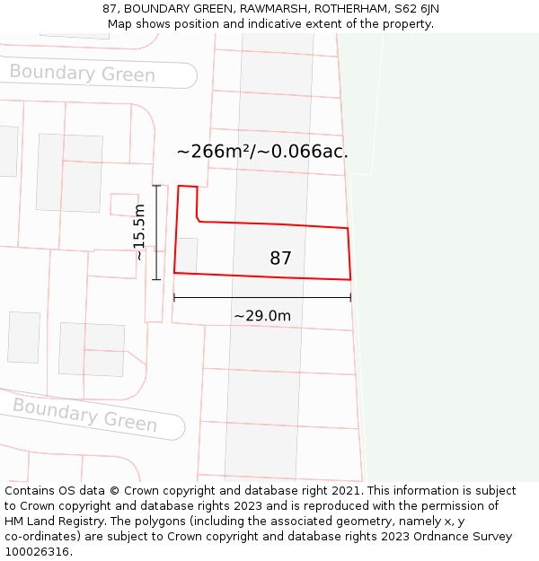 87, BOUNDARY GREEN, RAWMARSH, ROTHERHAM, S62 6JN: Plot and title map