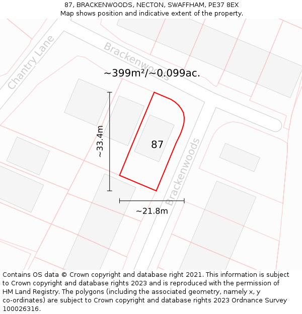 87, BRACKENWOODS, NECTON, SWAFFHAM, PE37 8EX: Plot and title map
