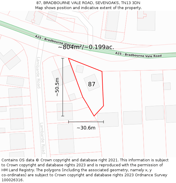 87, BRADBOURNE VALE ROAD, SEVENOAKS, TN13 3DN: Plot and title map