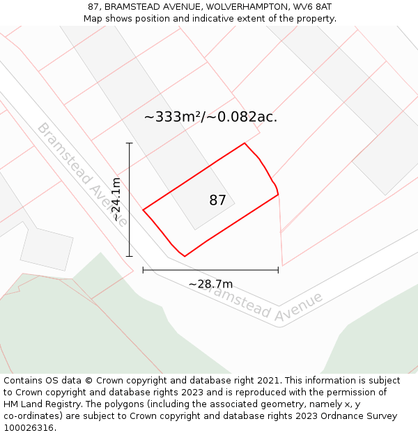 87, BRAMSTEAD AVENUE, WOLVERHAMPTON, WV6 8AT: Plot and title map