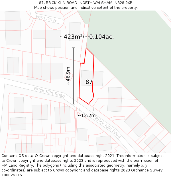 87, BRICK KILN ROAD, NORTH WALSHAM, NR28 9XR: Plot and title map