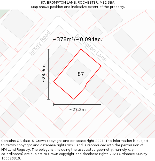 87, BROMPTON LANE, ROCHESTER, ME2 3BA: Plot and title map