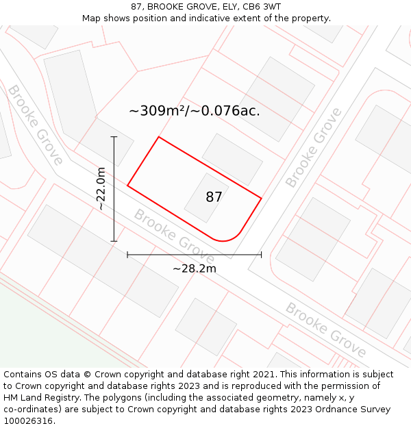 87, BROOKE GROVE, ELY, CB6 3WT: Plot and title map