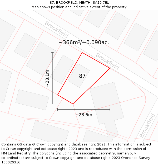 87, BROOKFIELD, NEATH, SA10 7EL: Plot and title map