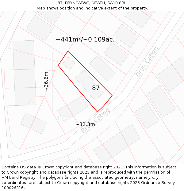 87, BRYNCATWG, NEATH, SA10 8BH: Plot and title map