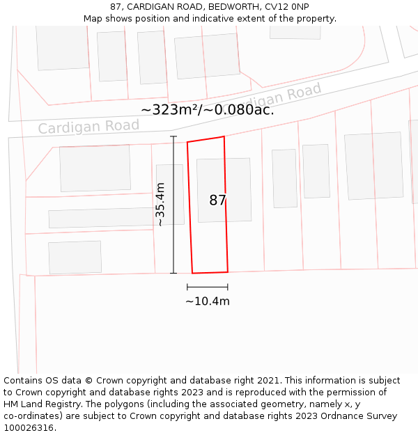 87, CARDIGAN ROAD, BEDWORTH, CV12 0NP: Plot and title map
