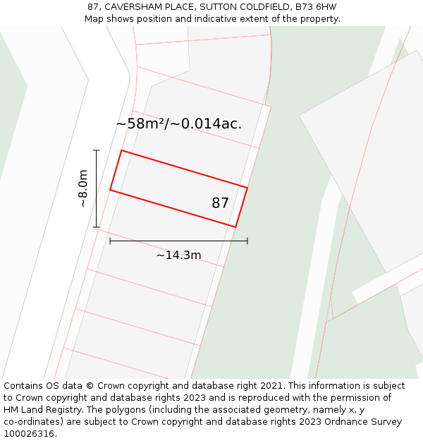 87, CAVERSHAM PLACE, SUTTON COLDFIELD, B73 6HW: Plot and title map