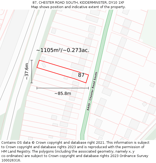 87, CHESTER ROAD SOUTH, KIDDERMINSTER, DY10 1XF: Plot and title map