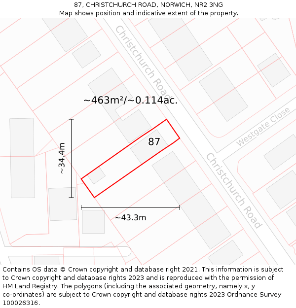 87, CHRISTCHURCH ROAD, NORWICH, NR2 3NG: Plot and title map