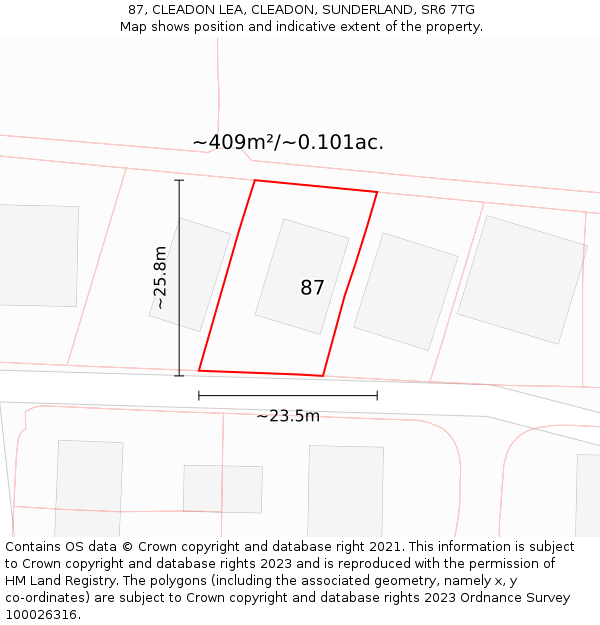 87, CLEADON LEA, CLEADON, SUNDERLAND, SR6 7TG: Plot and title map