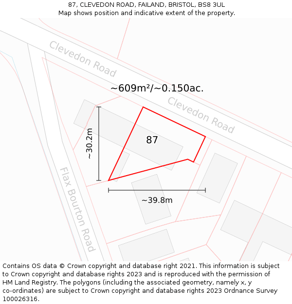 87, CLEVEDON ROAD, FAILAND, BRISTOL, BS8 3UL: Plot and title map