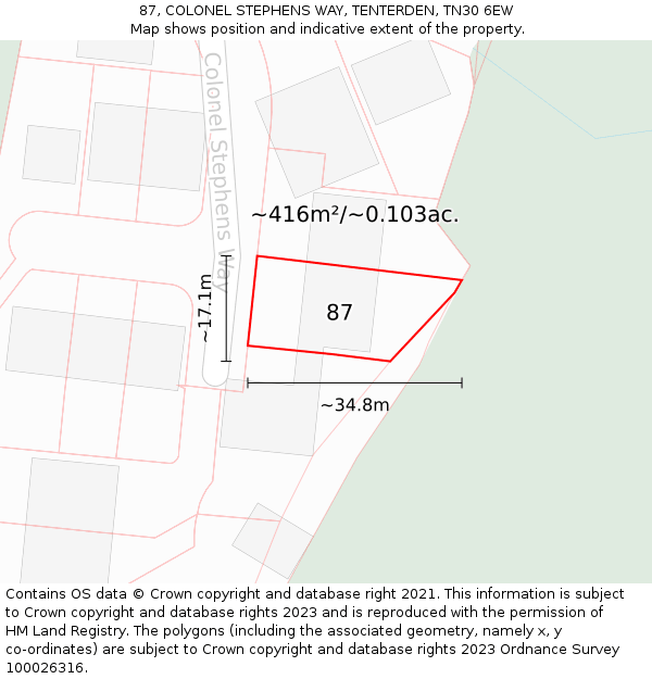 87, COLONEL STEPHENS WAY, TENTERDEN, TN30 6EW: Plot and title map