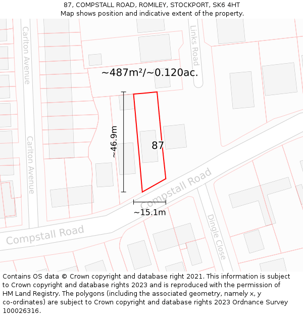 87, COMPSTALL ROAD, ROMILEY, STOCKPORT, SK6 4HT: Plot and title map