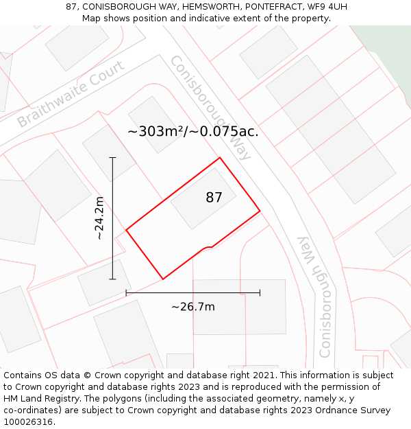 87, CONISBOROUGH WAY, HEMSWORTH, PONTEFRACT, WF9 4UH: Plot and title map