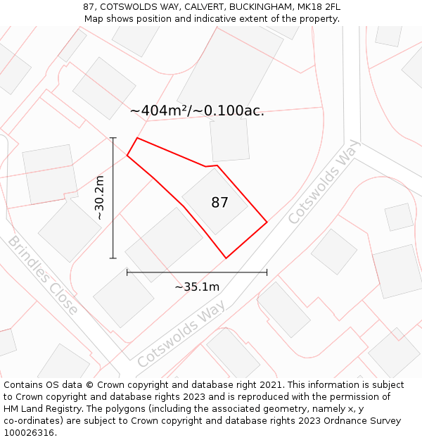 87, COTSWOLDS WAY, CALVERT, BUCKINGHAM, MK18 2FL: Plot and title map