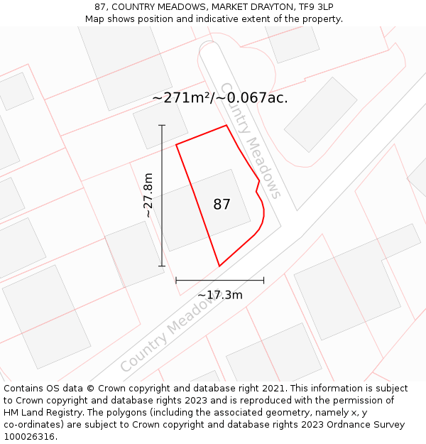 87, COUNTRY MEADOWS, MARKET DRAYTON, TF9 3LP: Plot and title map