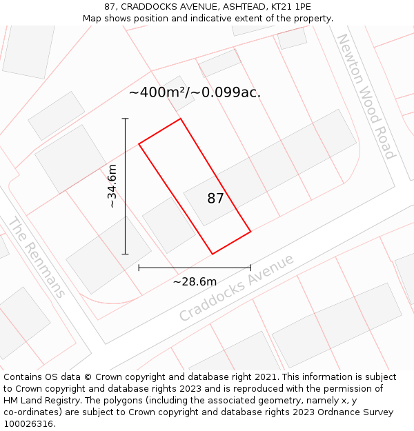 87, CRADDOCKS AVENUE, ASHTEAD, KT21 1PE: Plot and title map