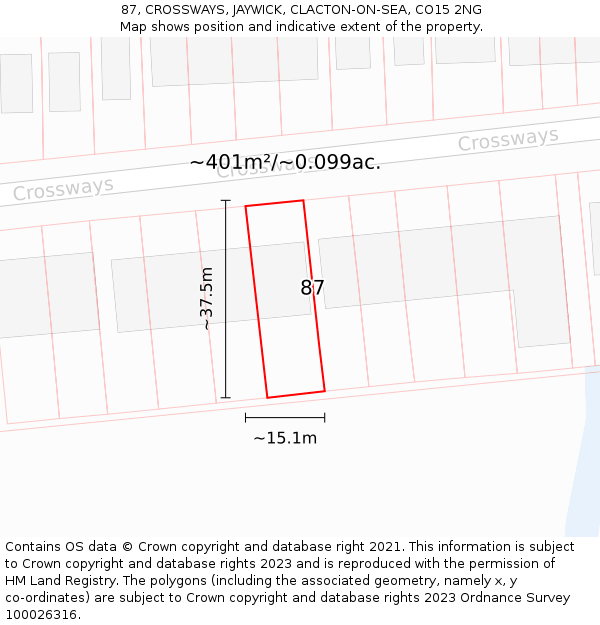 87, CROSSWAYS, JAYWICK, CLACTON-ON-SEA, CO15 2NG: Plot and title map