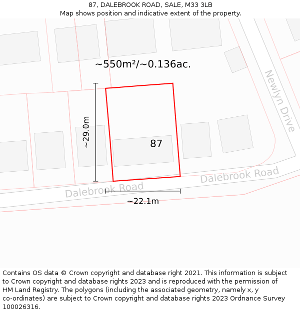 87, DALEBROOK ROAD, SALE, M33 3LB: Plot and title map