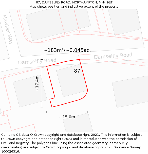 87, DAMSELFLY ROAD, NORTHAMPTON, NN4 9ET: Plot and title map
