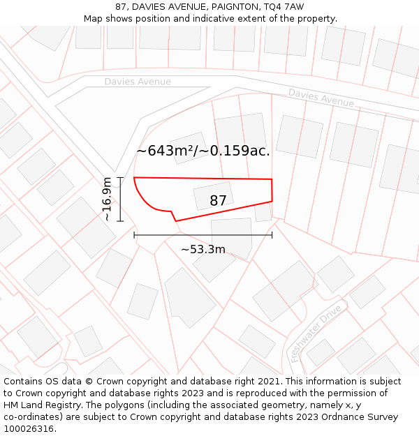 87, DAVIES AVENUE, PAIGNTON, TQ4 7AW: Plot and title map