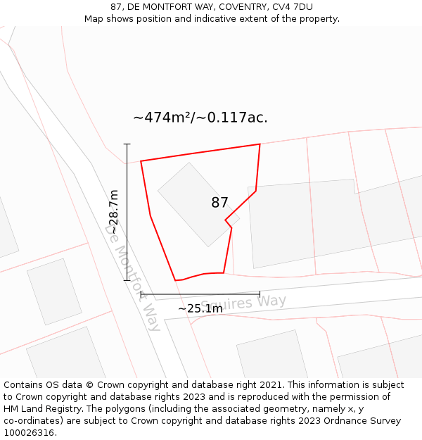 87, DE MONTFORT WAY, COVENTRY, CV4 7DU: Plot and title map