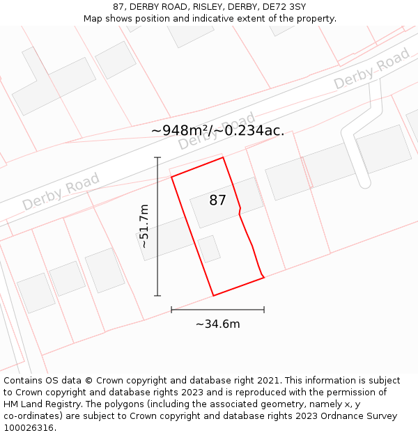 87, DERBY ROAD, RISLEY, DERBY, DE72 3SY: Plot and title map