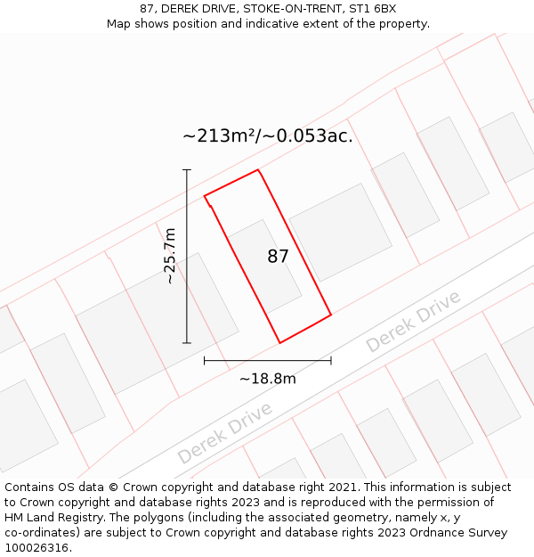 87, DEREK DRIVE, STOKE-ON-TRENT, ST1 6BX: Plot and title map