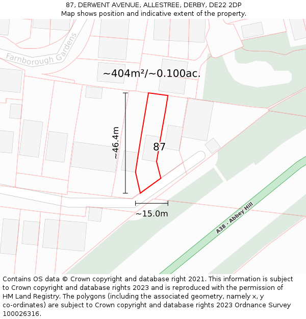 87, DERWENT AVENUE, ALLESTREE, DERBY, DE22 2DP: Plot and title map
