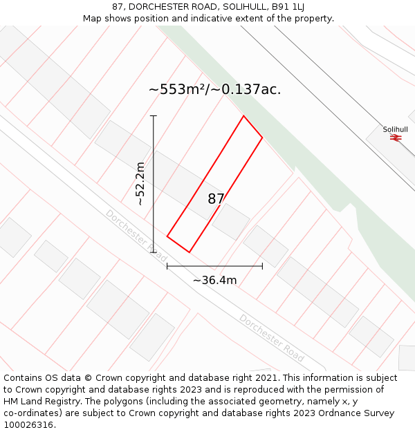 87, DORCHESTER ROAD, SOLIHULL, B91 1LJ: Plot and title map