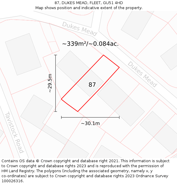 87, DUKES MEAD, FLEET, GU51 4HD: Plot and title map