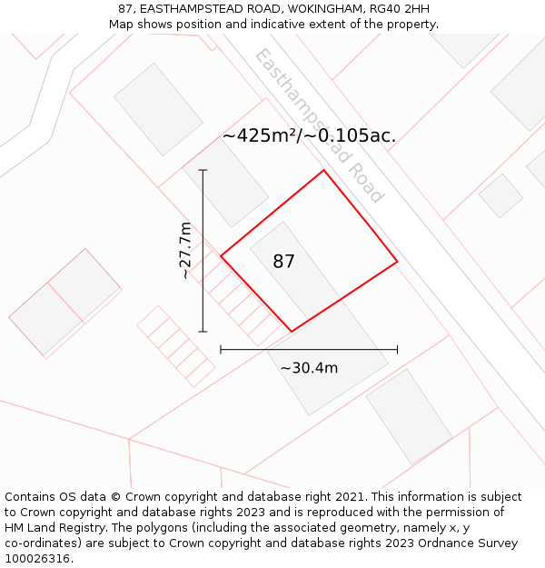 87, EASTHAMPSTEAD ROAD, WOKINGHAM, RG40 2HH: Plot and title map