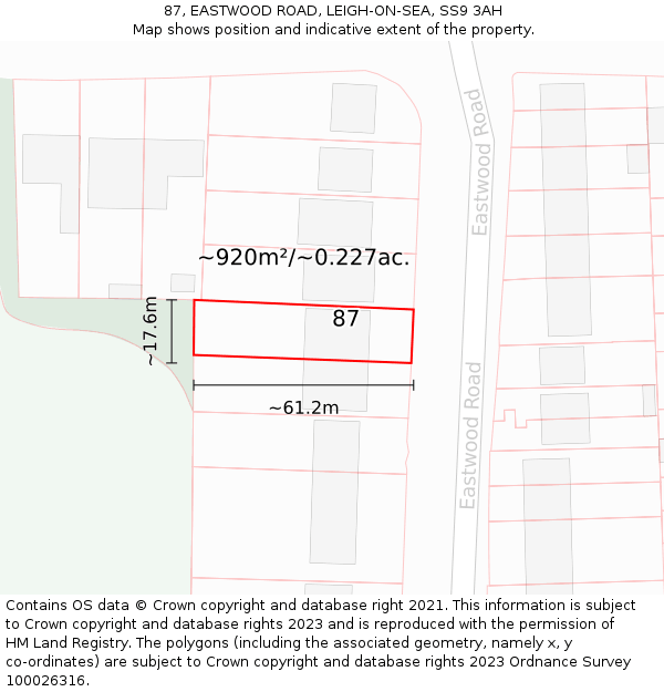 87, EASTWOOD ROAD, LEIGH-ON-SEA, SS9 3AH: Plot and title map
