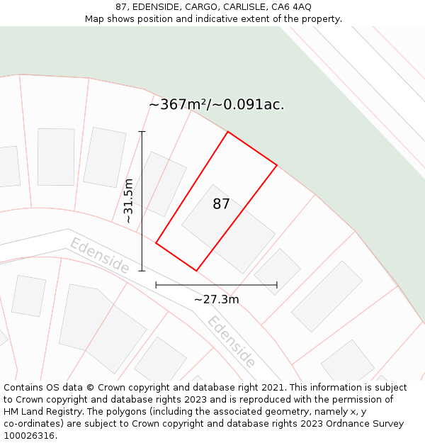 87, EDENSIDE, CARGO, CARLISLE, CA6 4AQ: Plot and title map