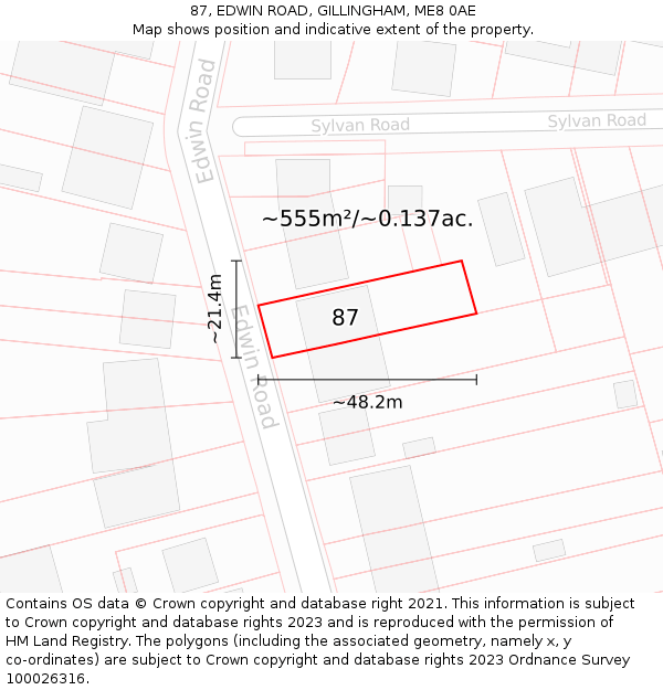 87, EDWIN ROAD, GILLINGHAM, ME8 0AE: Plot and title map