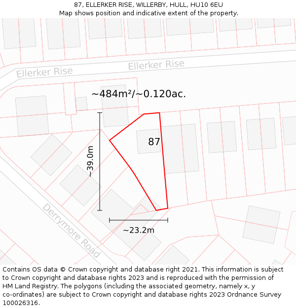 87, ELLERKER RISE, WILLERBY, HULL, HU10 6EU: Plot and title map