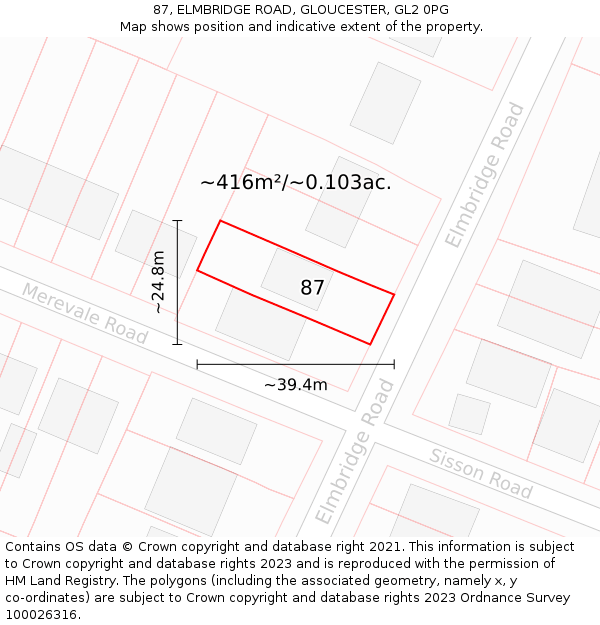 87, ELMBRIDGE ROAD, GLOUCESTER, GL2 0PG: Plot and title map