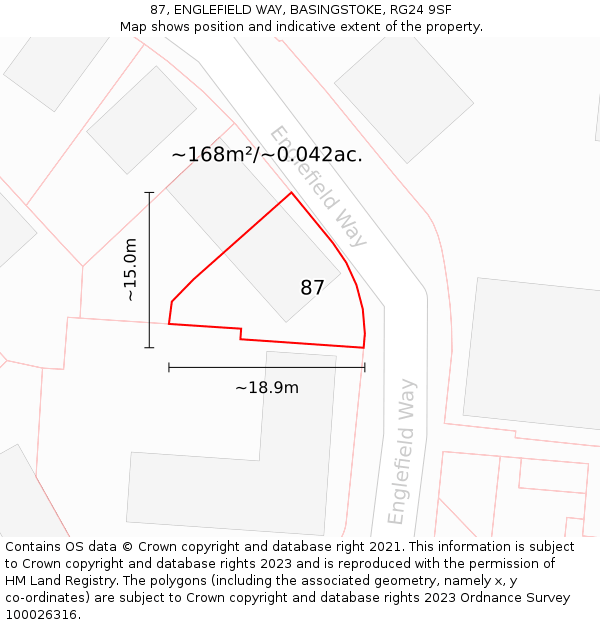87, ENGLEFIELD WAY, BASINGSTOKE, RG24 9SF: Plot and title map