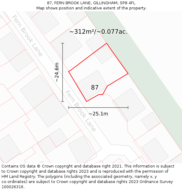 87, FERN BROOK LANE, GILLINGHAM, SP8 4FL: Plot and title map