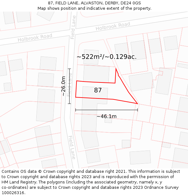 87, FIELD LANE, ALVASTON, DERBY, DE24 0GS: Plot and title map