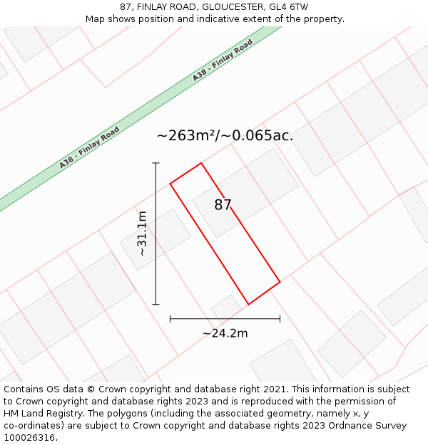 87, FINLAY ROAD, GLOUCESTER, GL4 6TW: Plot and title map