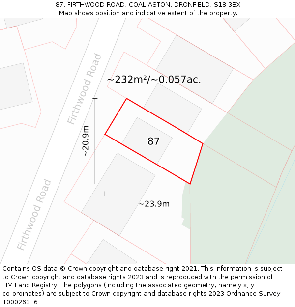 87, FIRTHWOOD ROAD, COAL ASTON, DRONFIELD, S18 3BX: Plot and title map