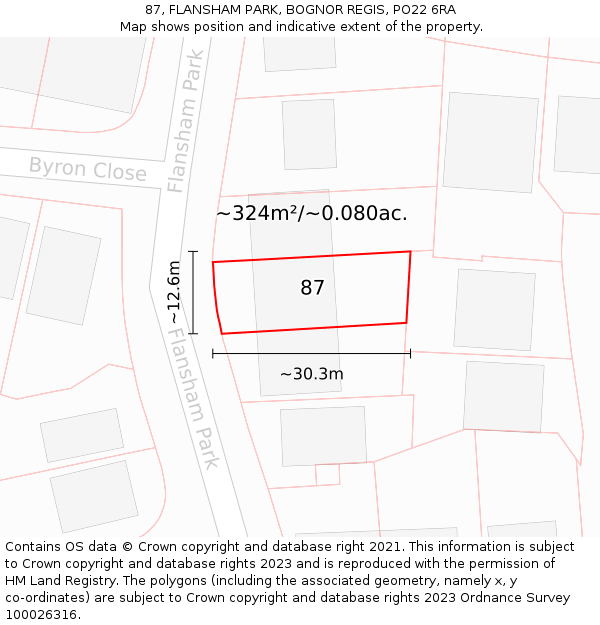 87, FLANSHAM PARK, BOGNOR REGIS, PO22 6RA: Plot and title map