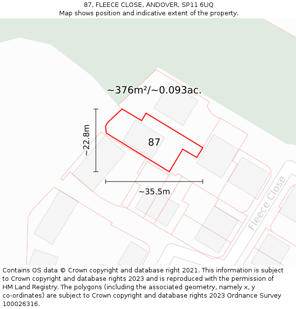 87, FLEECE CLOSE, ANDOVER, SP11 6UQ: Plot and title map