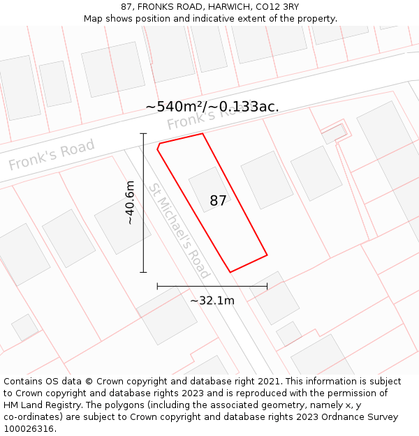 87, FRONKS ROAD, HARWICH, CO12 3RY: Plot and title map