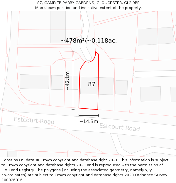 87, GAMBIER PARRY GARDENS, GLOUCESTER, GL2 9RE: Plot and title map